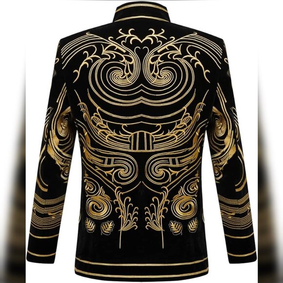 NEW Men's Court Prince Black Velvet Gold Embroidery Blazer Suit Jacket SZ S - Picture 2 of 6